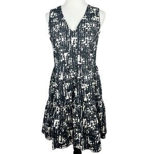 Evereve Giana Tiered Shift Dress Black Ivory Abstract Print Sleeveless Small